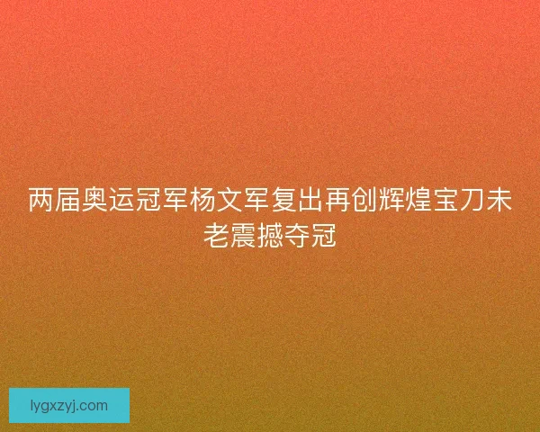 两届奥运冠军杨文军复出再创辉煌宝刀未老震撼夺冠